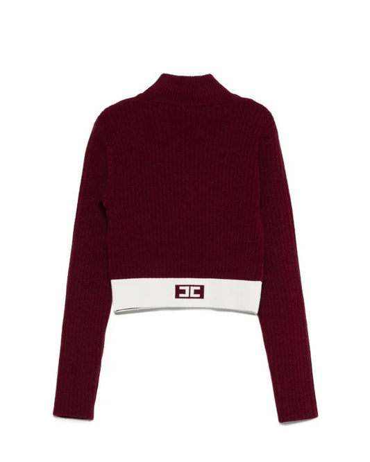MAGLIONCINO BORDEAUX CON BANDA BIANCA LOGATA ELISABETTA FRANCHI - Angel Luxury