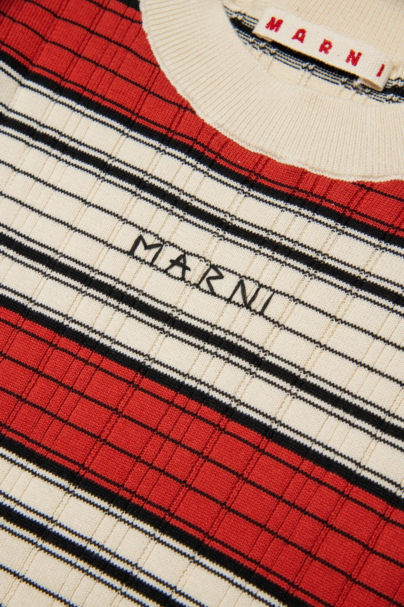 MAGLIONE A RIGHE PANNA/ROSSO CON LOGO RICAMATO SUL PETTO MARNI - Angel Luxury