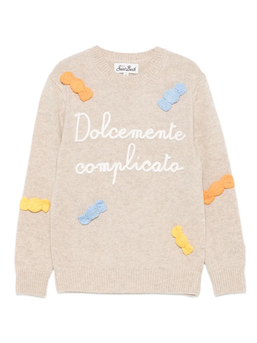 MAGLIONE BEIGE CHIARO IN RICAMO " DOLCEMENTE COMPLICATA" MC2 SAINT BARTH - Angel Luxury