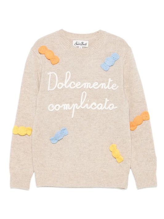 MAGLIONE BEIGE CHIARO IN RICAMO " DOLCEMENTE COMPLICATA" MC2 SAINT BARTH - Angel Luxury