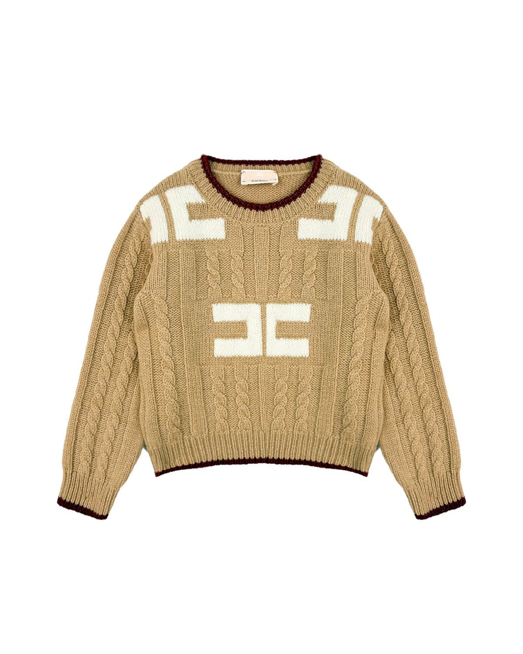 MAGLIONE BEIGE CON CONTRASTO LOGO BIANCO ELISABETTA FRANCHI - Angel Luxury