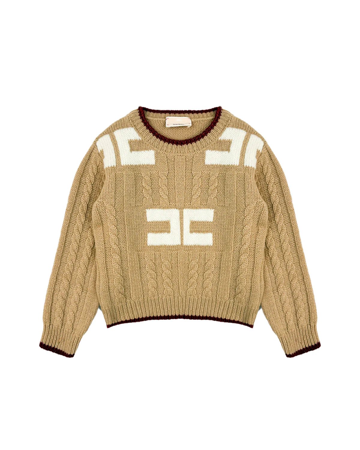 MAGLIONE BEIGE CON CONTRASTO LOGO BIANCO ELISABETTA FRANCHI - Angel Luxury