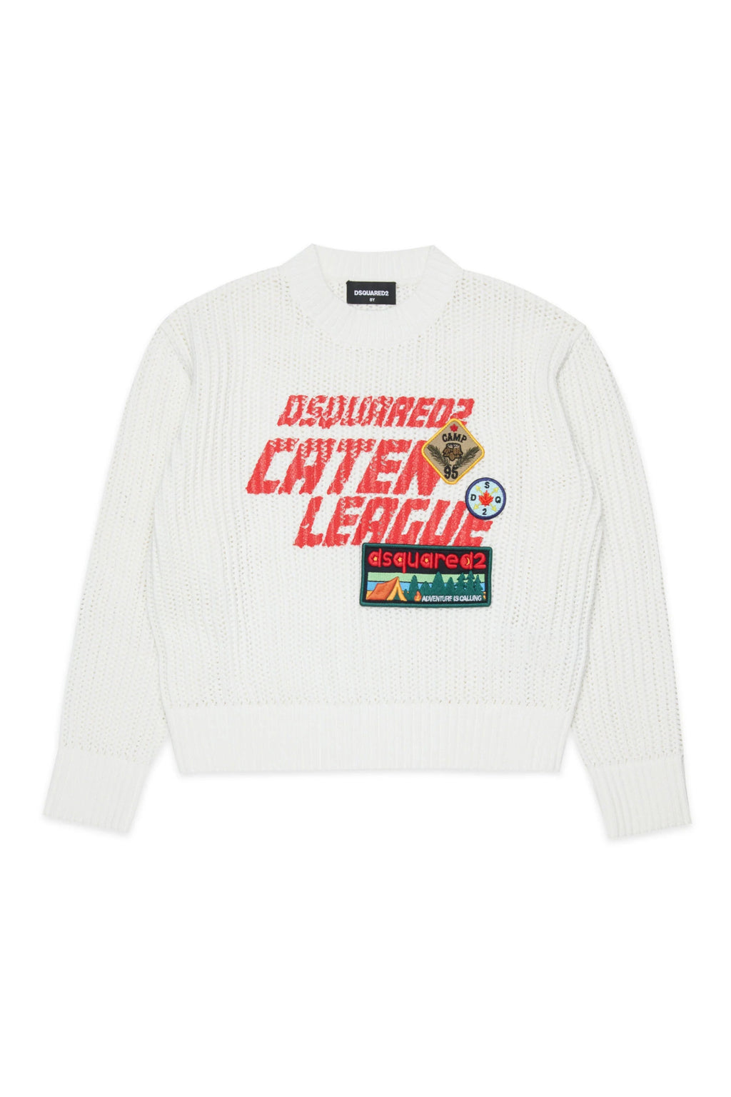 MAGLIONE BIANCO CON LOGO ROSSO DSQUARED2 - Angel Luxury
