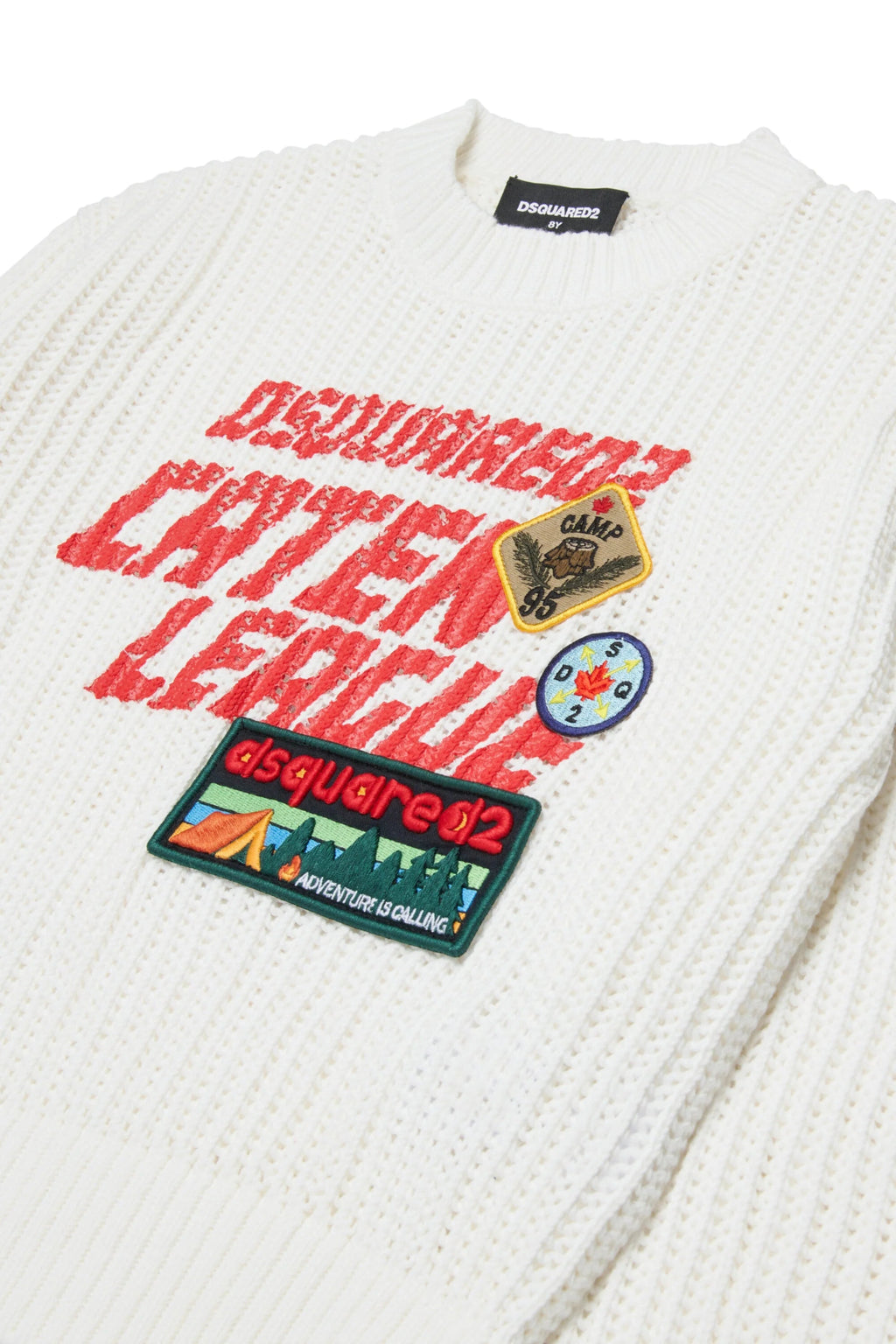 MAGLIONE BIANCO CON LOGO ROSSO DSQUARED2 - Angel Luxury