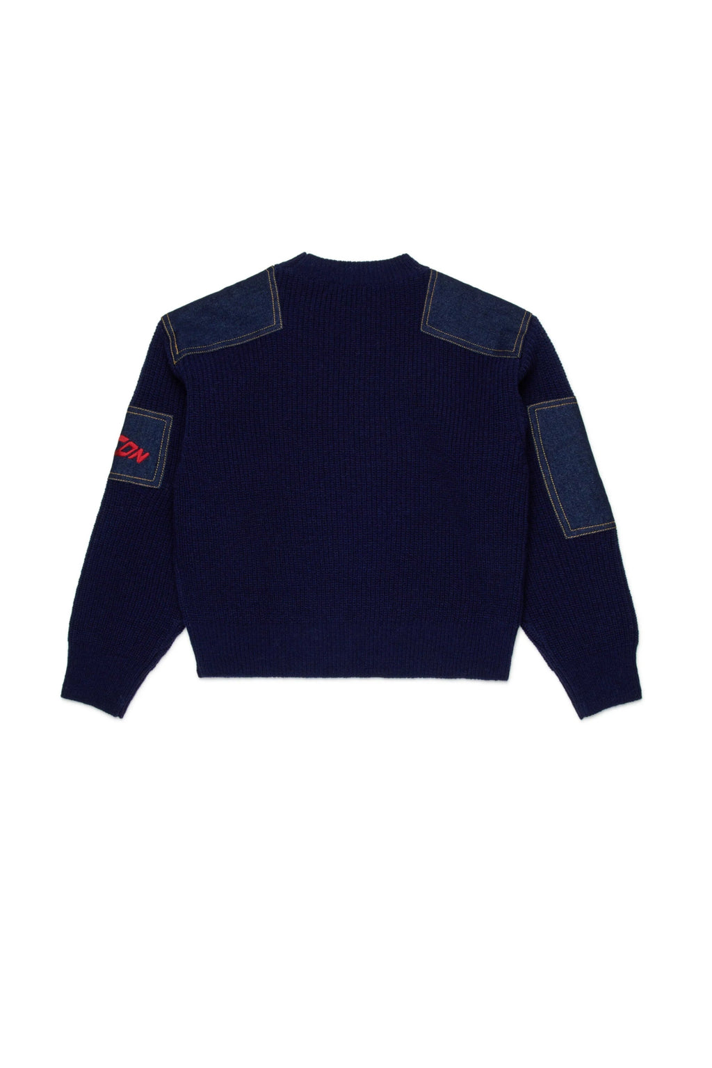 MAGLIONE BLU CON INSERETI IN DENIM CON LOGO ROSSO ICON DSQUARED2 - Angel Luxury