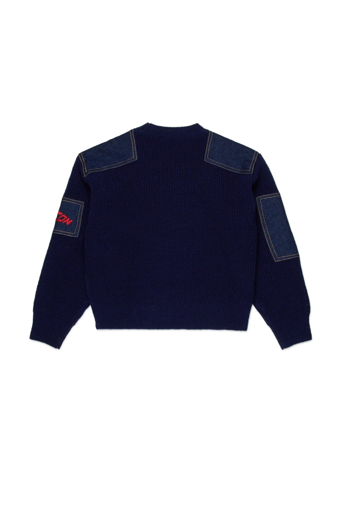 MAGLIONE BLU CON INSERETI IN DENIM CON LOGO ROSSO ICON DSQUARED2 - Angel Luxury