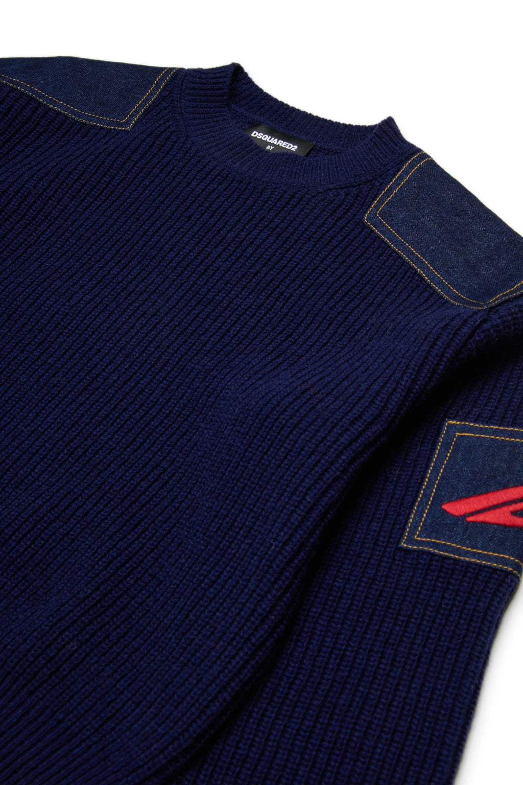 MAGLIONE BLU CON INSERETI IN DENIM CON LOGO ROSSO ICON DSQUARED2 - Angel Luxury