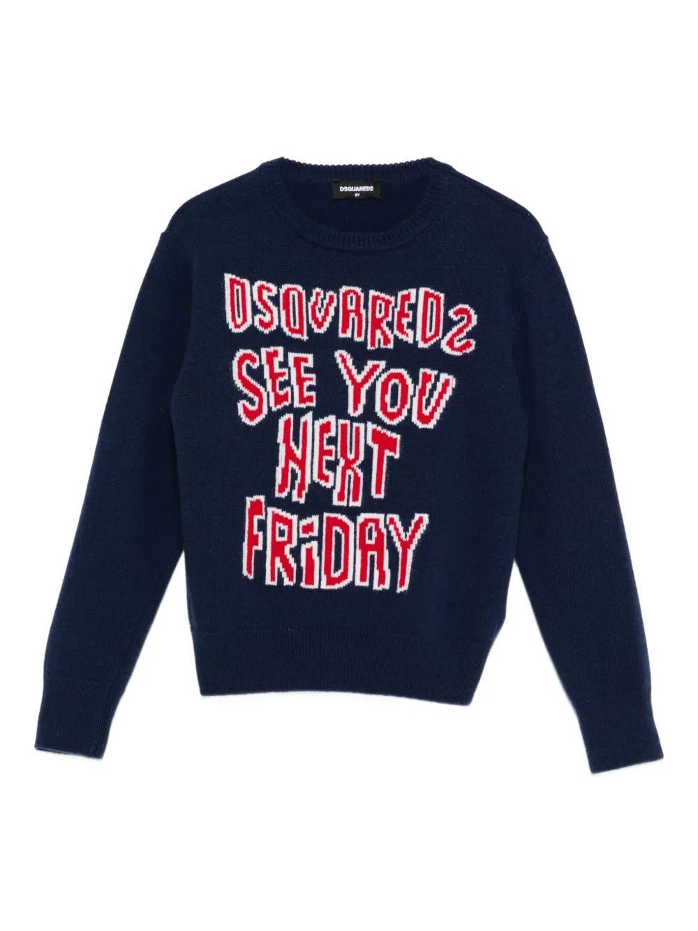 MAGLIONE BLU CON LOGO ROSSO DSQUARED2 - Angel Luxury