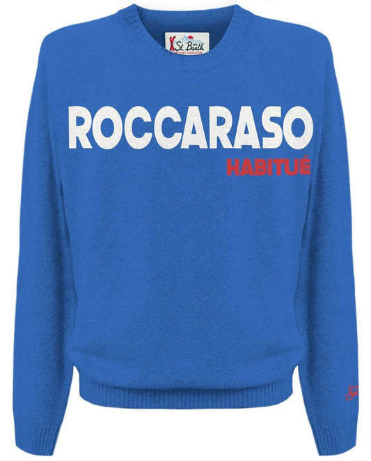 MAGLIONE BLU CON SCRITTA BIANCA ROCCARASO MC2 SAINT BARTH - Angel Luxury