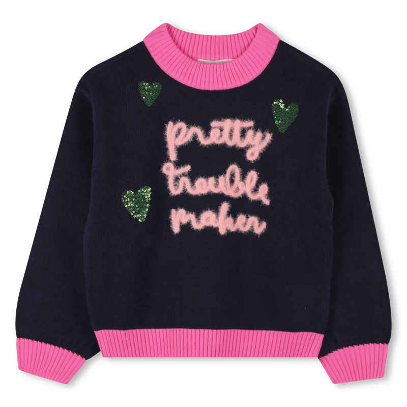 MAGLIONE BLU/FUCSIA CON SCRITTA BILLIEBLUSH - Angel Luxury