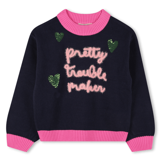 MAGLIONE BLU/FUCSIA CON SCRITTA BILLIEBLUSH - Angel Luxury