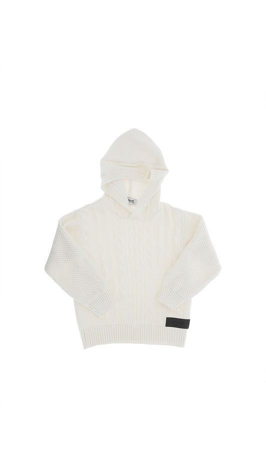 MAGLIONE CON CAPPUCCIO PANNA CON LOGO NERO DONDUP - Angel Luxury