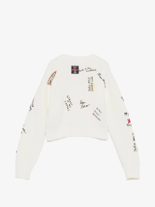 MAGLIONE CROPPED BIANCO LOGATO MSGM - Angel Luxury