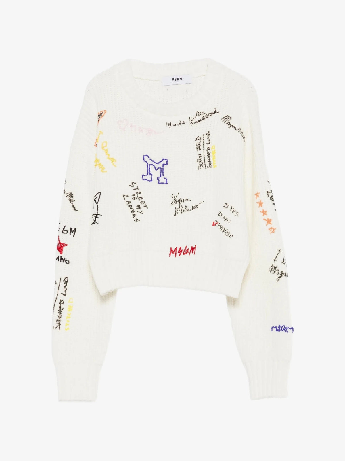 MAGLIONE CROPPED BIANCO LOGATO MSGM - Angel Luxury