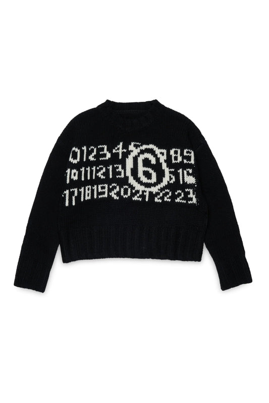 MAGLIONE NERO CON LOGO NUMERICO BIANCO MAISON MARGIELA - Angel Luxury
