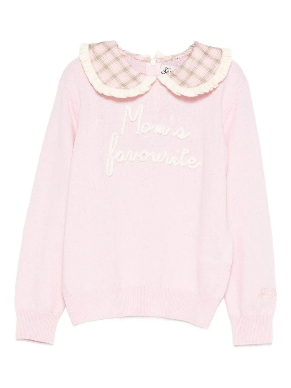 MAGLIONE ROSA CHIARO CON COLLETTO A QUADRETTI CON RICAMO "MOM'S FAVOURITE" DI MC2 SAINT BARTH - Angel Luxury