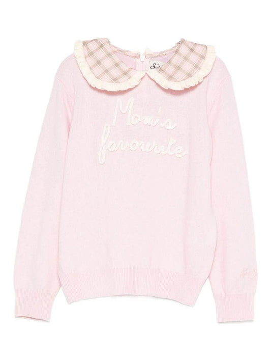 MAGLIONE ROSA CHIARO CON COLLETTO A QUADRETTI CON RICAMO "MOM'S FAVOURITE" DI MC2 SAINT BARTH - Angel Luxury
