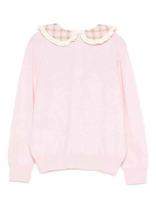 MAGLIONE ROSA CHIARO CON COLLETTO A QUADRETTI CON RICAMO "MOM'S FAVOURITE" DI MC2 SAINT BARTH - Angel Luxury