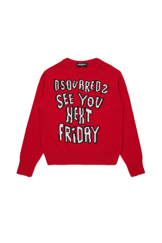 MAGLIONE ROSSO CON LOGO BIANCO DSQUARED2 - Angel Luxury