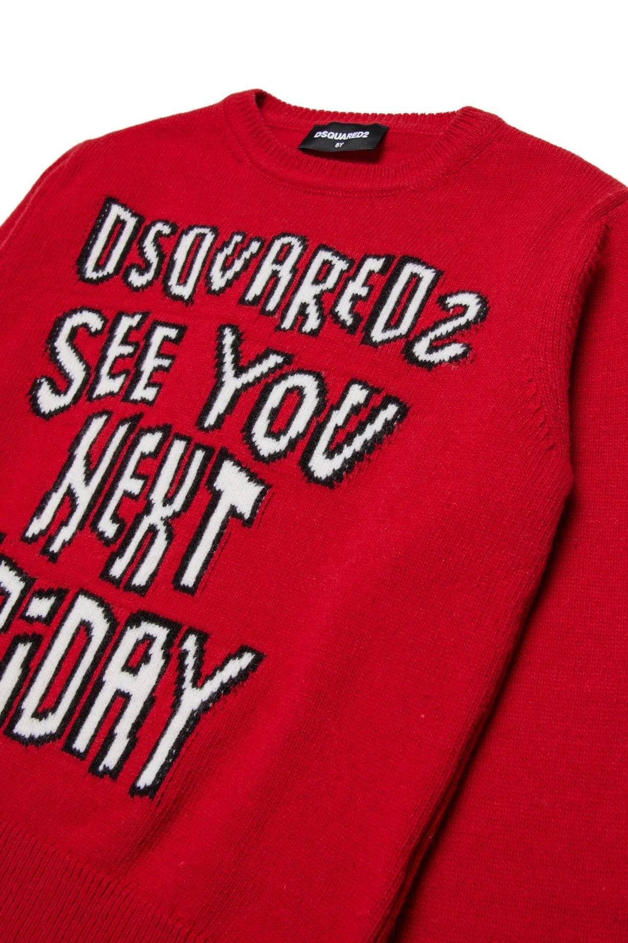 MAGLIONE ROSSO CON LOGO BIANCO DSQUARED2 - Angel Luxury