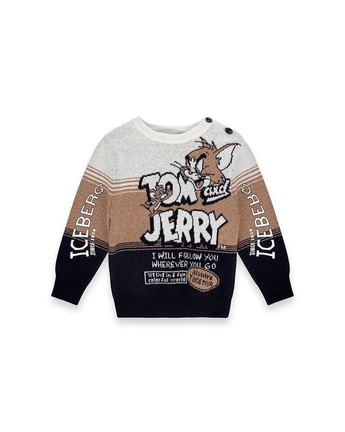 MAGLIONE TOM AND JERRY TRICOLORE BEIGE/BLU/BIANCO ICEBERG - Angel Luxury