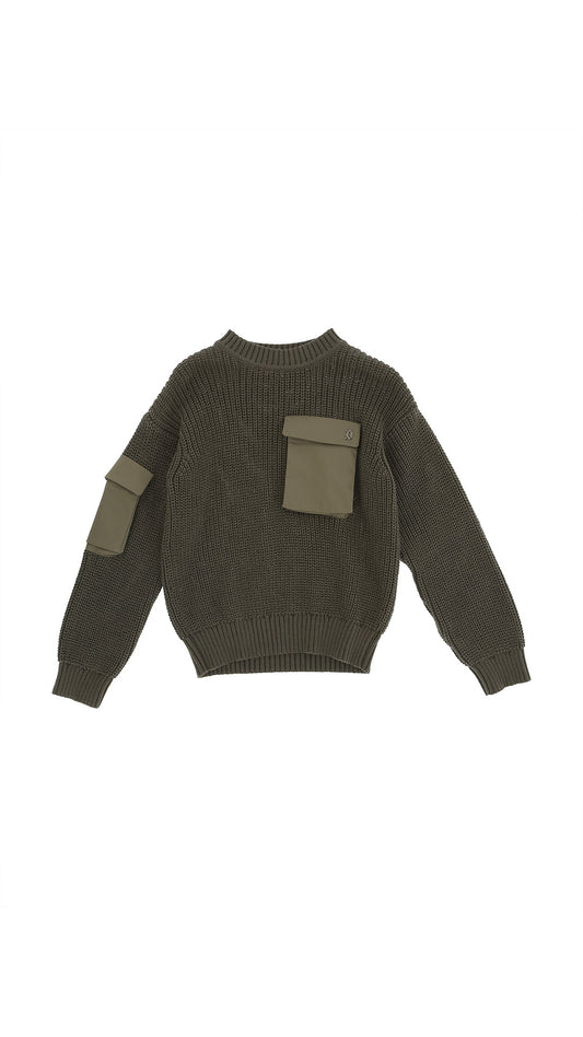 MAGLIONE VERDE CON TASCHINO IN STOFFAE CON LOGO DONDUP - Angel Luxury