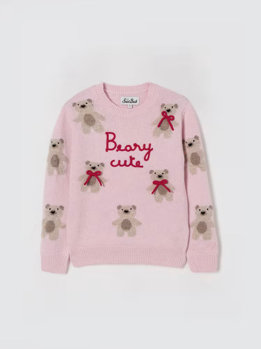 MAGLIONE  ROSA CON ORSETTI IN RICAMO E LOGO MC2 SAINT BARTH