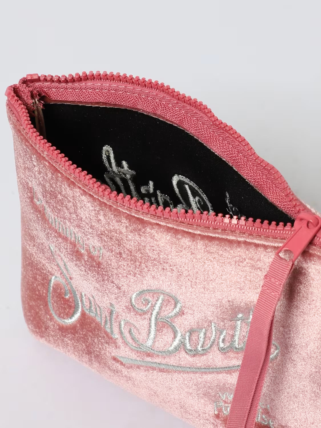 POCHETTE IN VELLUTO ROSA CON LOGO ARGENTO MC2 SAINT BARTH