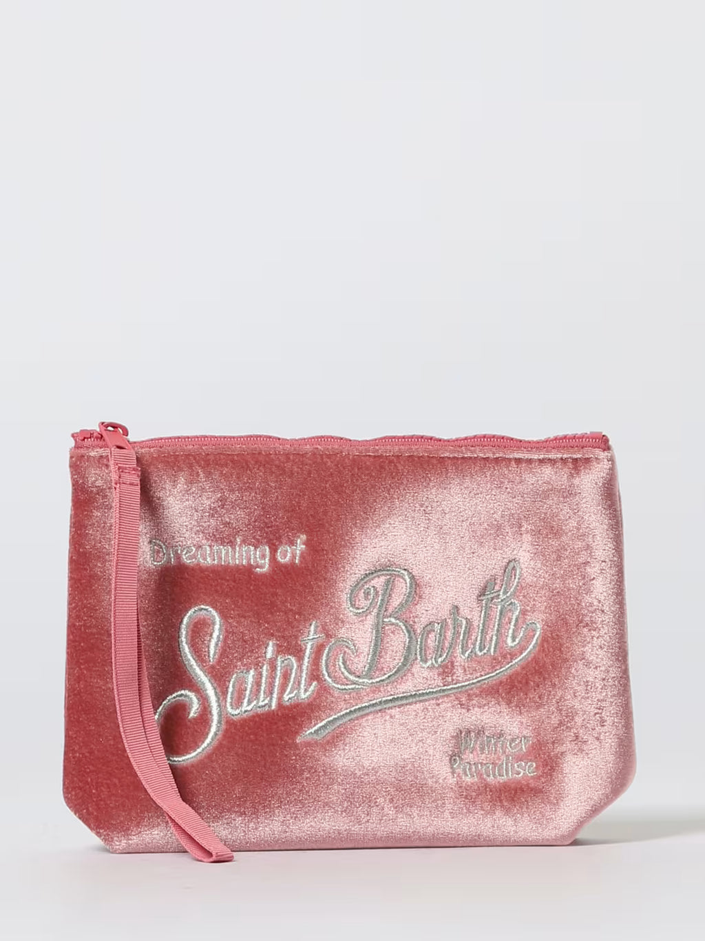 POCHETTE IN VELLUTO ROSA CON LOGO ARGENTO MC2 SAINT BARTH