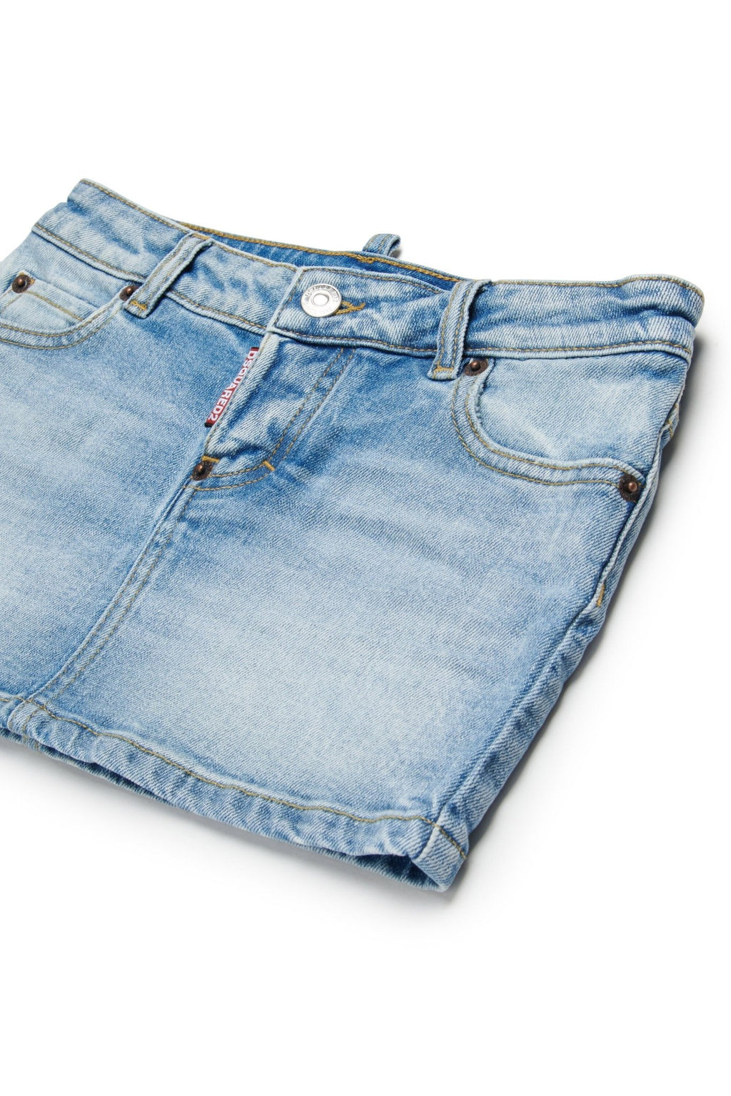 MINIGONNA IN DENIM CON TASCA SUL RETRO IN ECOPELLE MARRONE DSQAURED2 - Angel Luxury