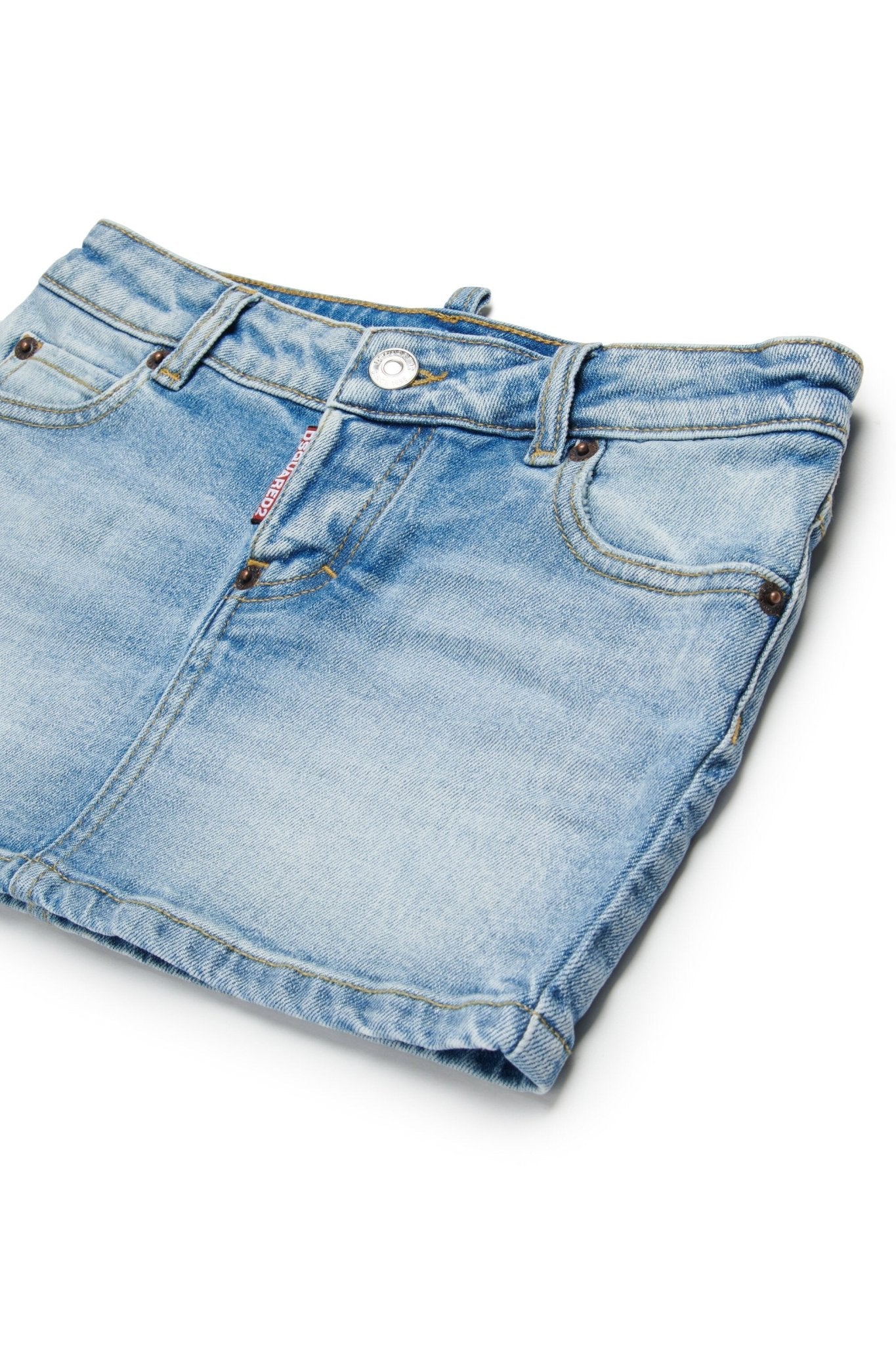 MINIGONNA IN DENIM CON TASCA SUL RETRO IN ECOPELLE MARRONE DSQAURED2 - Angel Luxury