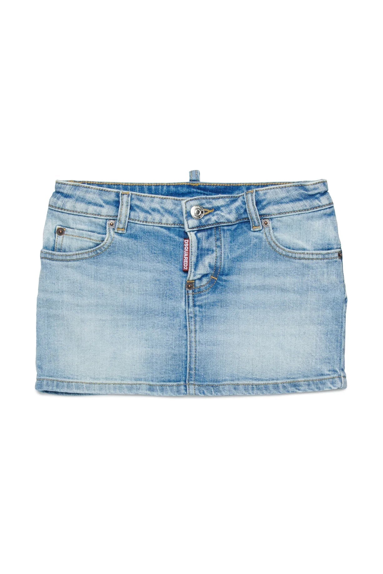 MINIGONNA IN DENIM CON TASCA SUL RETRO IN ECOPELLE MARRONE DSQAURED2 - Angel Luxury
