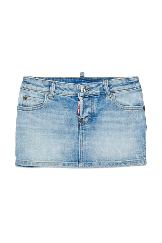 MINIGONNA IN DENIM CON TASCA SUL RETRO IN ECOPELLE MARRONE DSQAURED2 - Angel Luxury