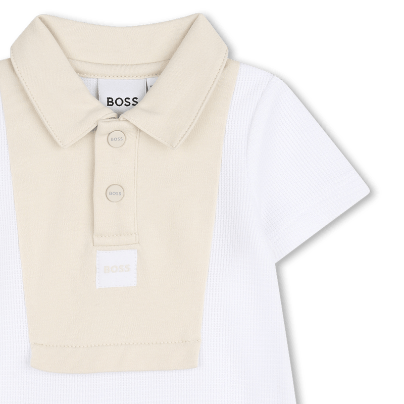 PAGLIACCETTO IN PIQUE' BIANCO CON COLLETTO BEIGE CHIARO CON LOGO BOSS - Angel Luxury
