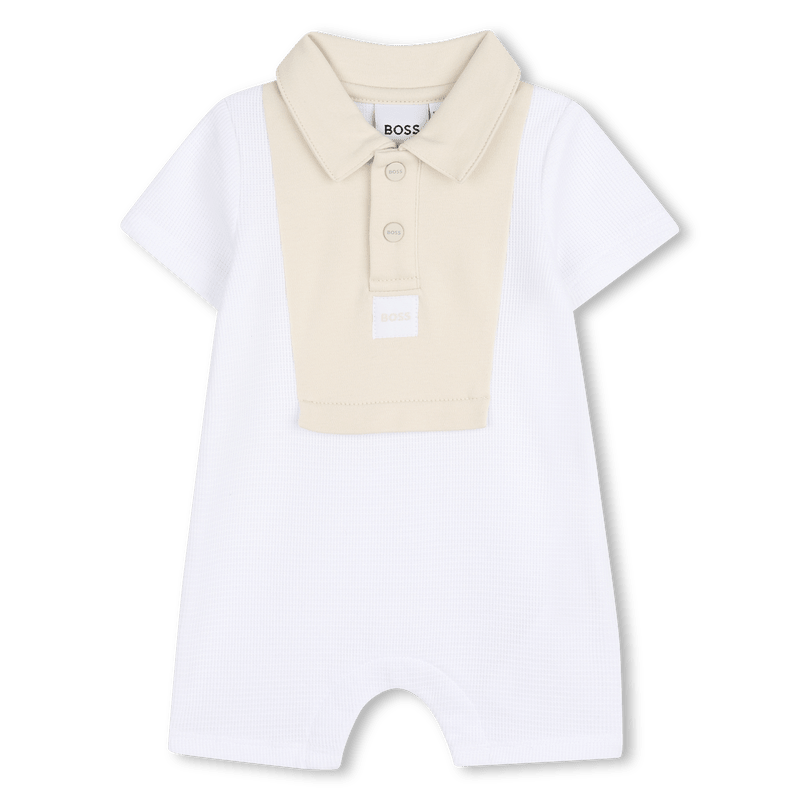 PAGLIACCETTO IN PIQUE' BIANCO CON COLLETTO BEIGE CHIARO CON LOGO BOSS - Angel Luxury