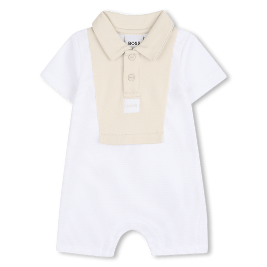 PAGLIACCETTO IN PIQUE' BIANCO CON COLLETTO BEIGE CHIARO CON LOGO BOSS - Angel Luxury