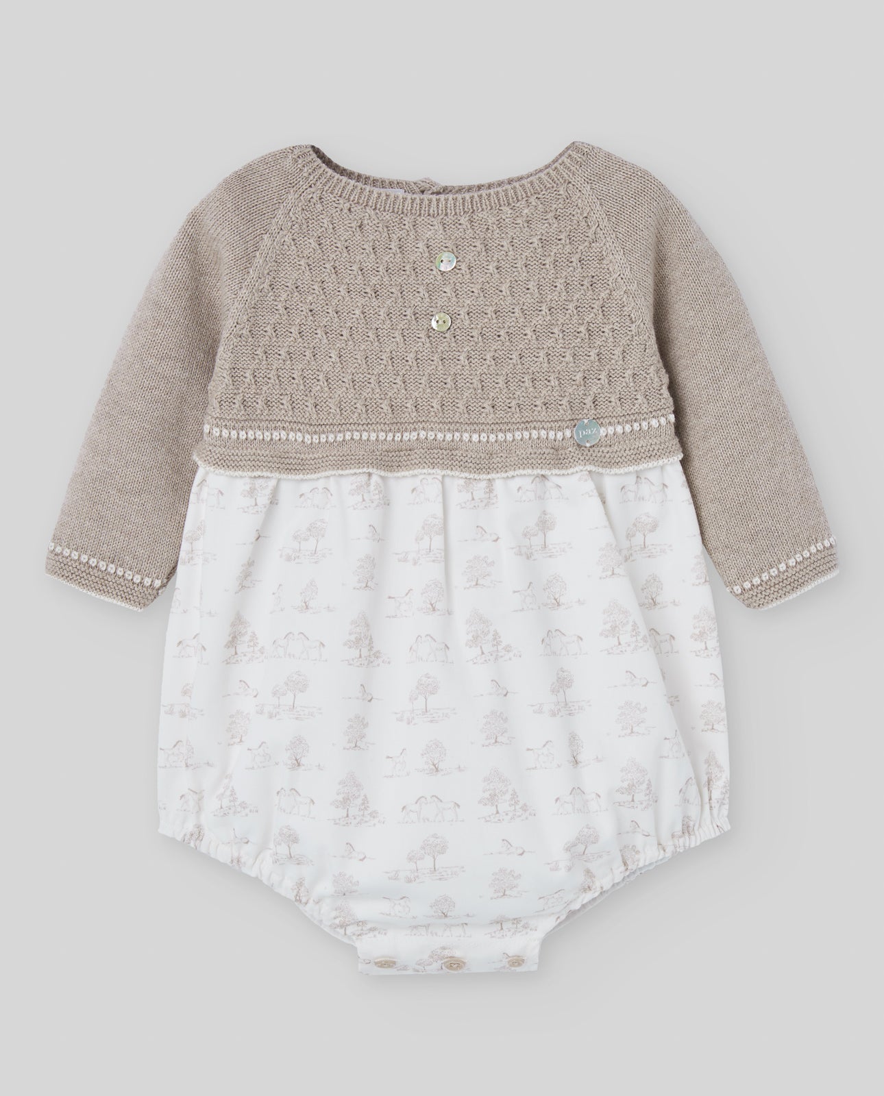PAGLIACCETTO PER NEONATA IN LANA BEIGE CON FANTASIA PAZ RODRIGUEZ - Angel Luxury