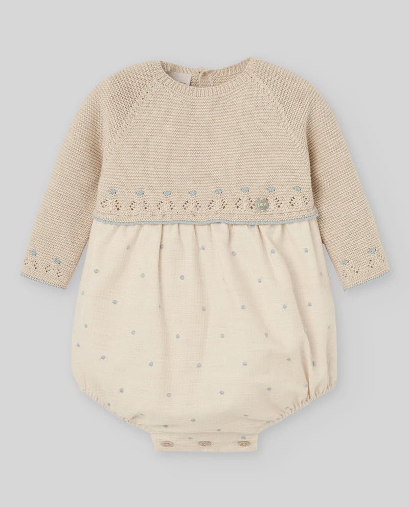 PAGLIACCETTO PER NEONATA IN MAGLIA BEIGE/AZZURRO PAZ RODRIGUEZ - Angel Luxury