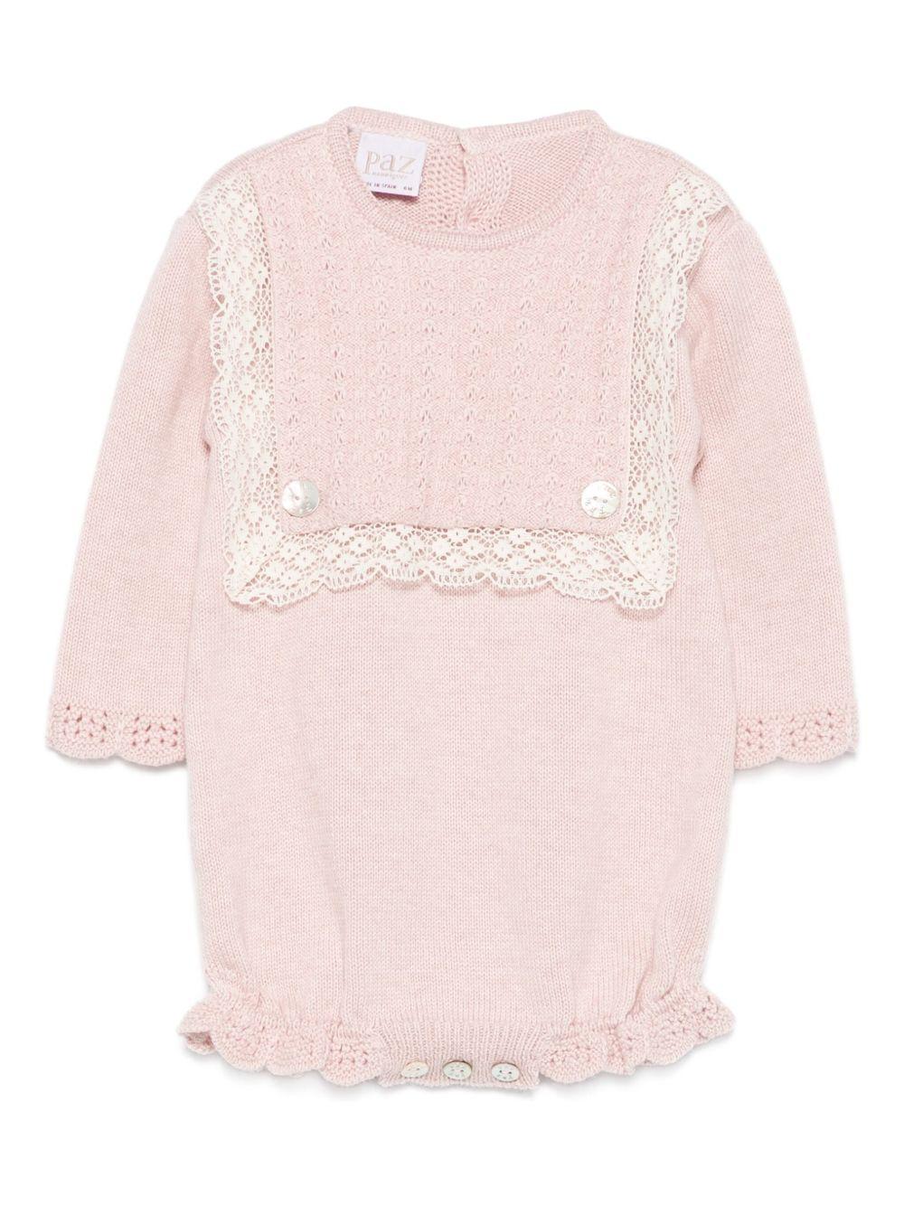 PAGLIACCETTO PER NEONATA ROSA CON BORDO IN PIZZO PAZ RODRIGUEZ - Angel Luxury