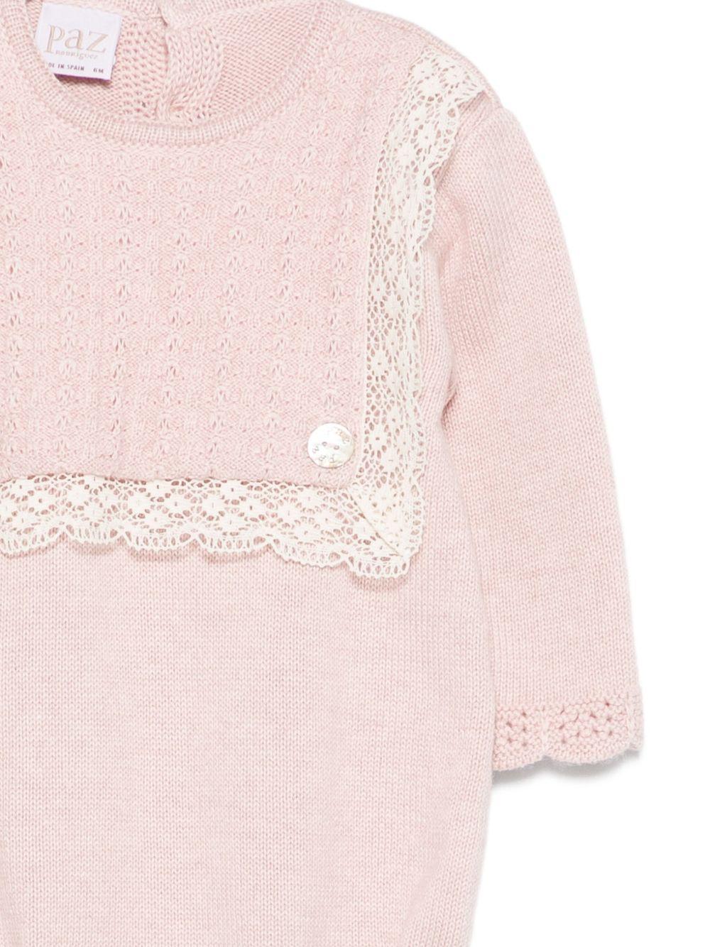 PAGLIACCETTO PER NEONATA ROSA CON BORDO IN PIZZO PAZ RODRIGUEZ - Angel Luxury