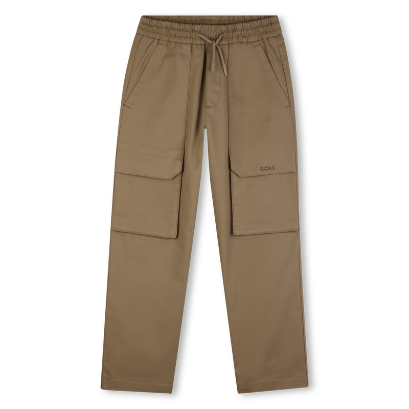 PANTALONE BEIGE SCURO CON TASCONI E CON LOGO IN RILIEVO BOSS - Angel Luxury