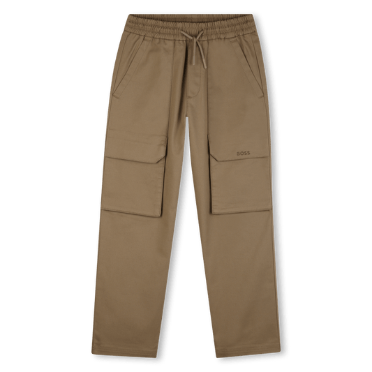 PANTALONE BEIGE SCURO CON TASCONI E CON LOGO IN RILIEVO BOSS - Angel Luxury