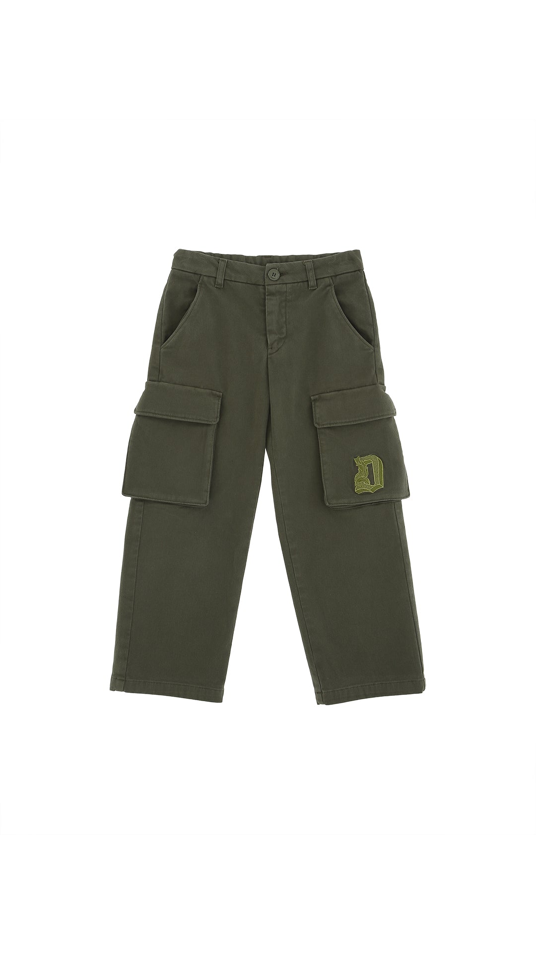 PANTALONE CARGO VERDE MILITARE CON LOGO IN RICAMO DONDUP - Angel Luxury