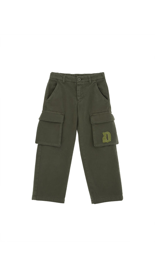 PANTALONE CARGO VERDE MILITARE CON LOGO IN RICAMO DONDUP - Angel Luxury