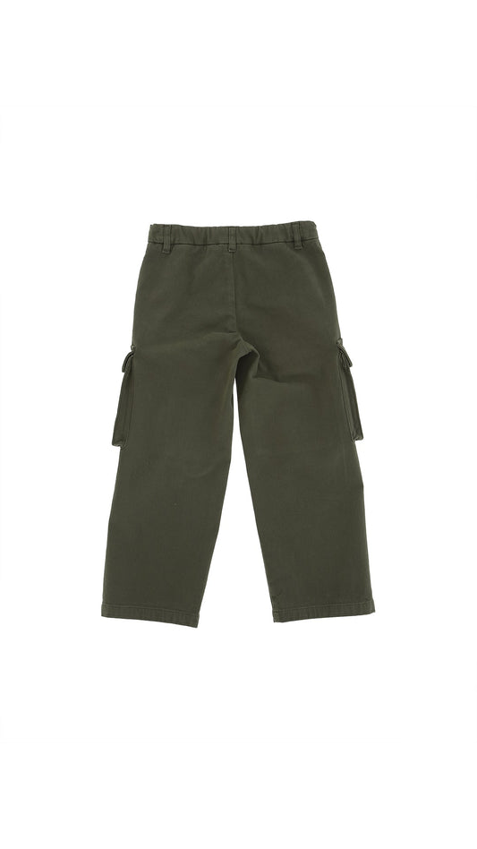 PANTALONE CARGO VERDE MILITARE CON LOGO IN RICAMO DONDUP - Angel Luxury