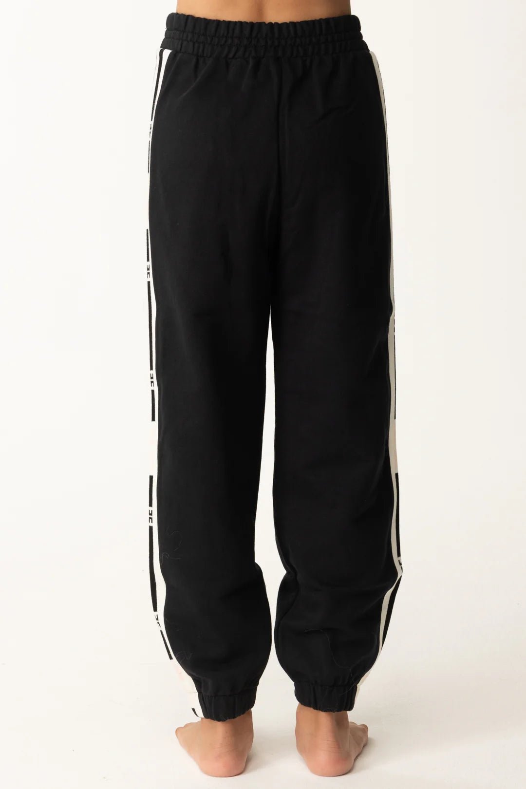 PANTALONE NERO CON BANDE LATERALI BIANCO LOGO ROSA ELISABETTA FRANCHI - Angel Luxury