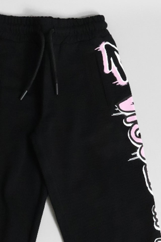 Pantalone tuta Disclaimer nero logo rosa - Angel Luxury