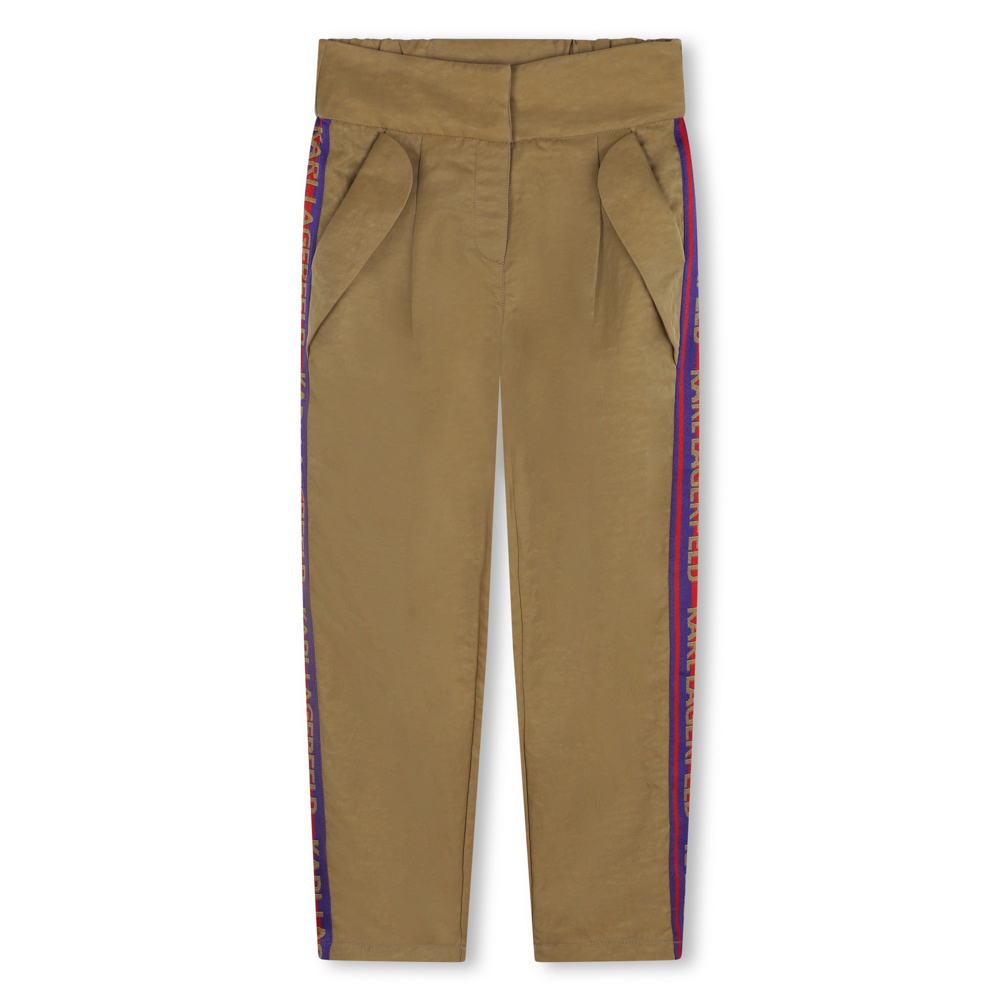 PANTALONI BEIGE CON BANDE A RIGHE KARL LAGERFELD - Angel Luxury