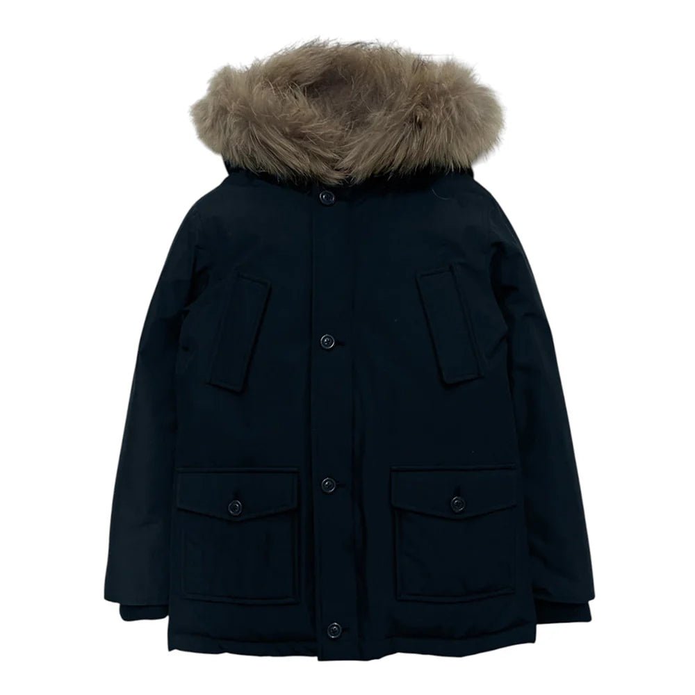 PARKA BLU CON BOTTONI E COLLO DI PELLICCIA CANADIAN - Angel Luxury