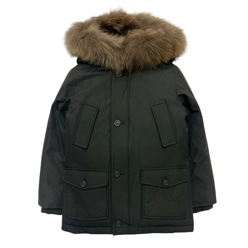 PARKA VERDE CON BOTTONI E COLLO DI PELLICCIA CANADIAN - Angel Luxury